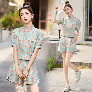新中式国风套装女春夏季2025新款爆款高级感气质小香风短裤两件套