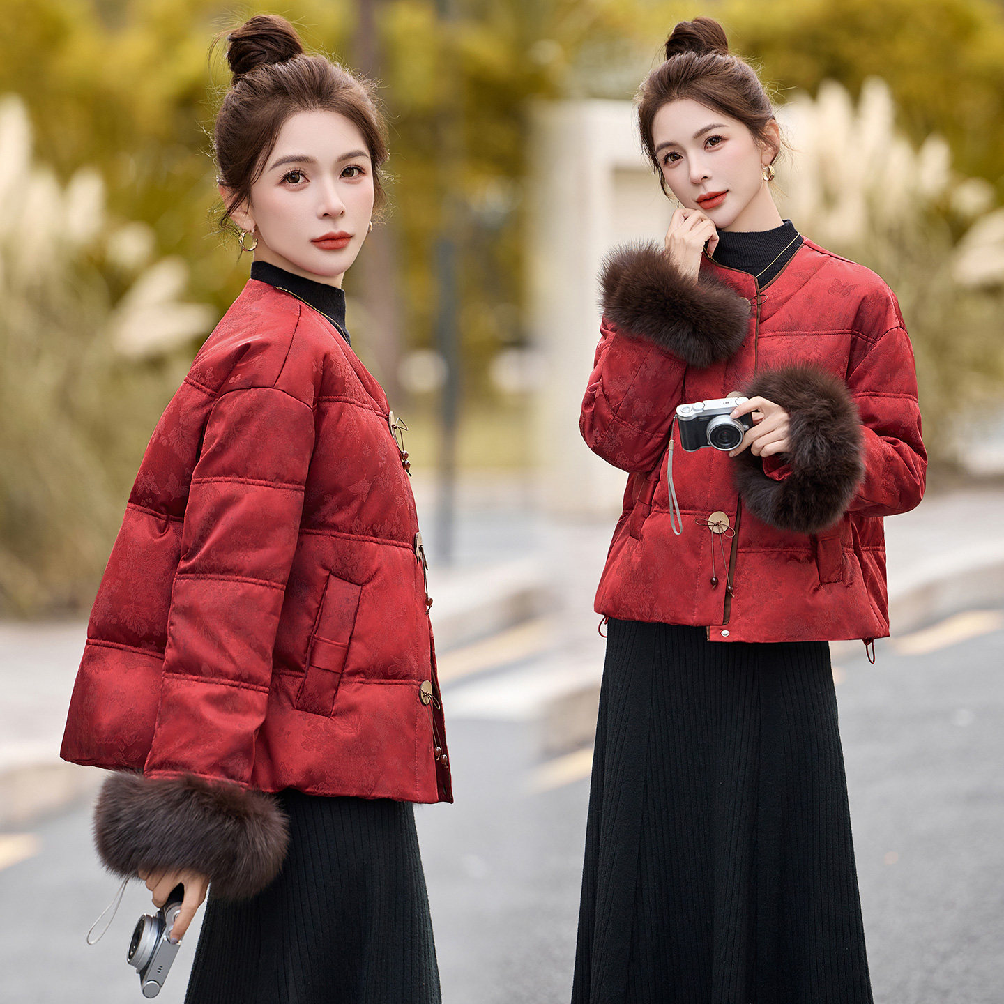 新中式红色短款羽绒服女2025新款冬季小个子保暖90白鸭绒外套高端