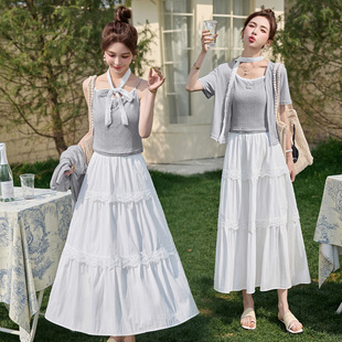 2025年夏季法式气质吊带套装女高级感温柔风裙子三件套小香风爆款