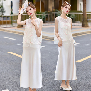 新中式套装连衣裙女夏季2025新款重工刺绣马甲吊带长裙两件套显瘦
