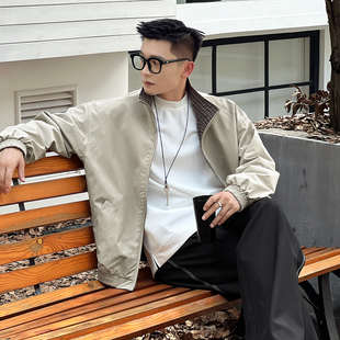 高级感宽松哈灵顿外套 短款 NO22WEAR千鸟格拼接双面穿夹克男士 秋季