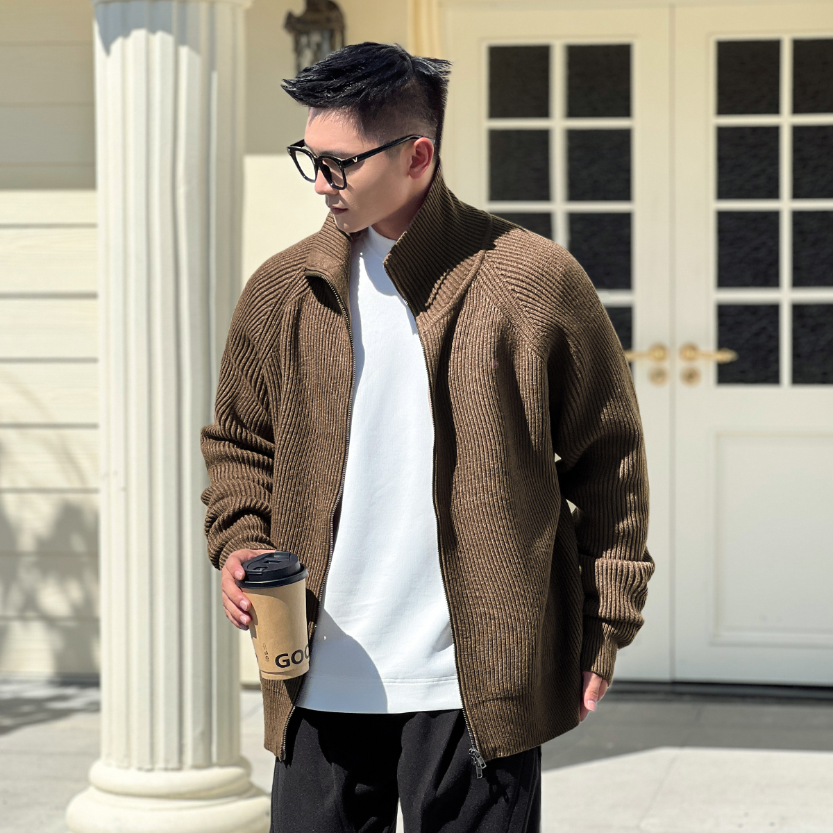 二十二号穿搭针织拉链外套保暖抗起球立领毛衣开衫休闲轻熟风男士