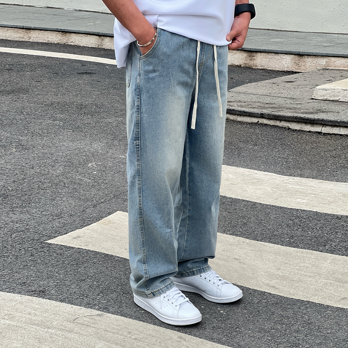 二十二号穿搭【蓝牛通勤基础款】高级感直筒裤子宽松百搭牛仔裤男