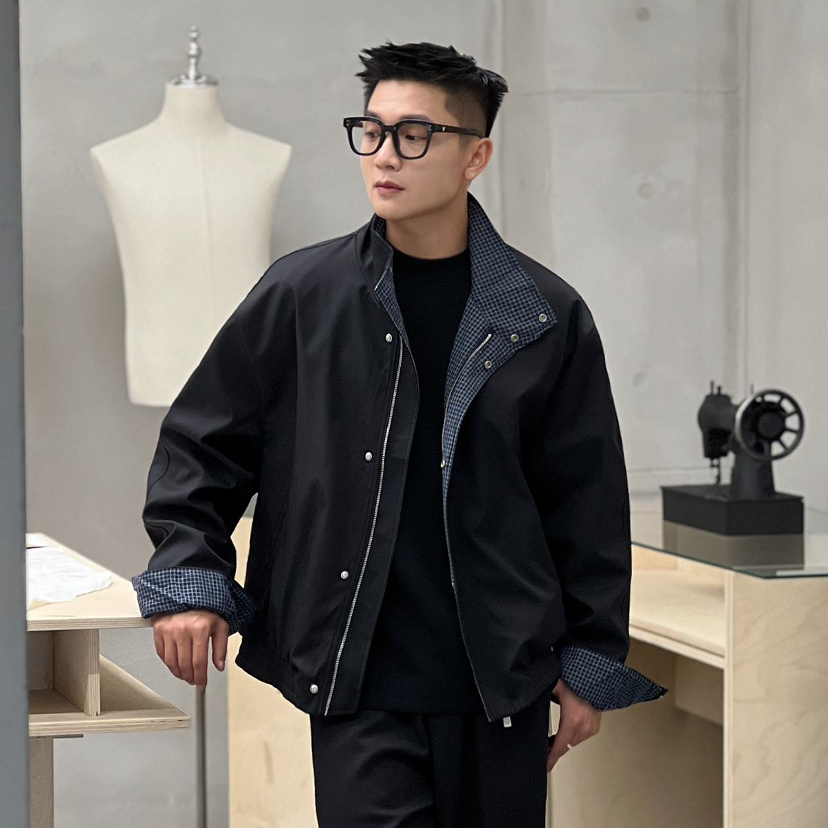 二十二号穿搭秋冬哈林顿夹克男痞帅宽松高级感千鸟格cleanfit外套