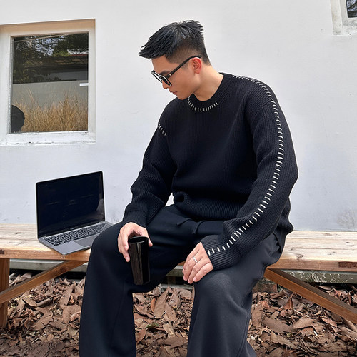 二十二号穿搭【韩版手工穿线】重磅加厚男士毛衣冬季针织衫毛线衣