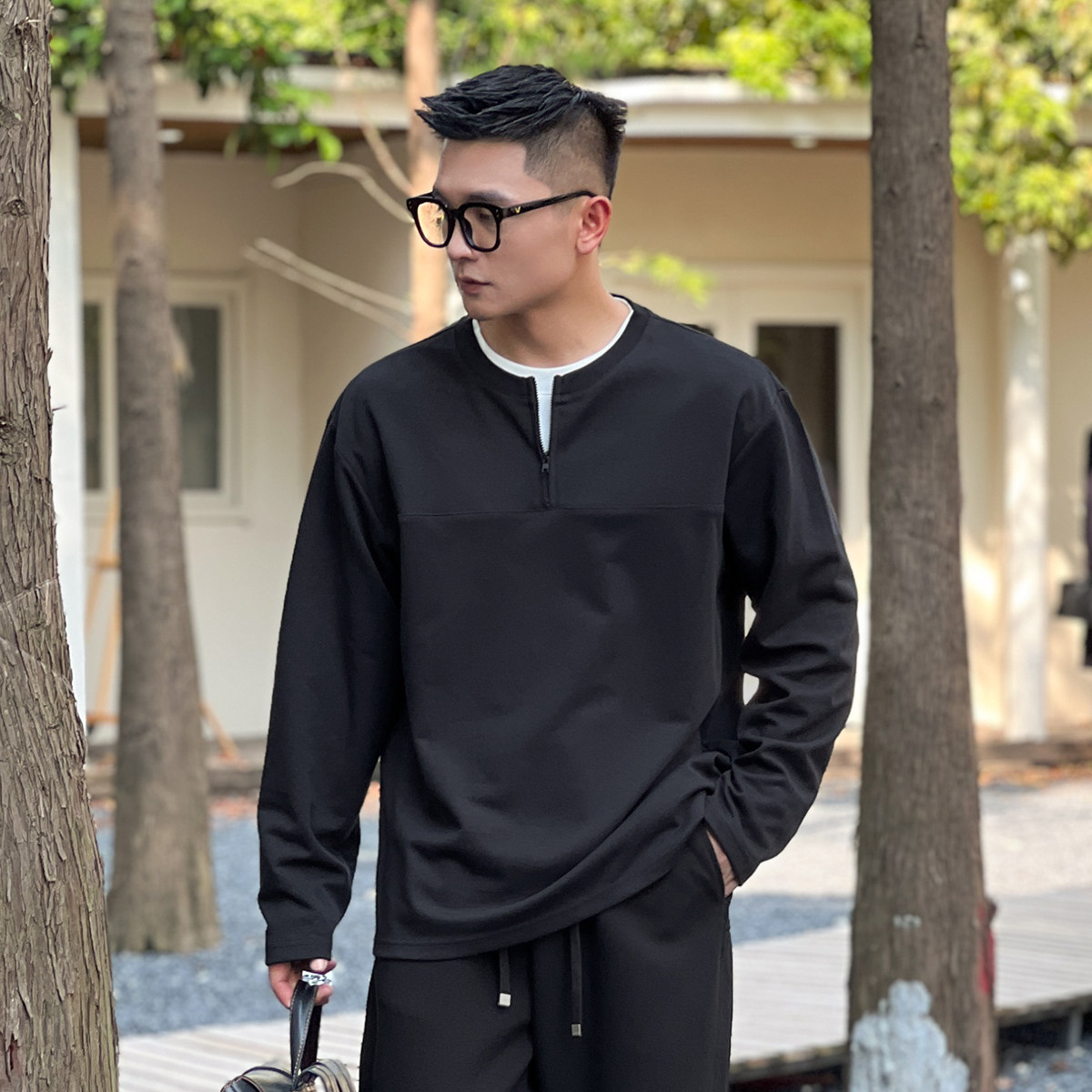 二十二号穿搭假两件高级感卫衣半拉链长袖内搭小众设计款打底衫男,男装,T恤,淘宝优惠券,粉丝福利购,淘宝优惠卷
