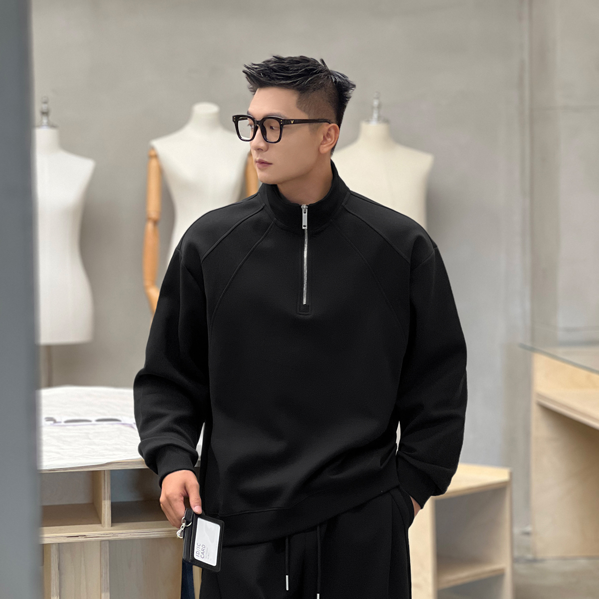 NO22WEAR秋冬季半拉链立领卫衣男士长袖宽松保暖高级感打底衫上衣
