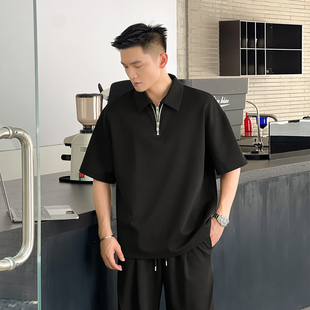 短袖 22号穿搭 高级感翻领夏季 总裁私服 男 金属双拉链设计POLO衫