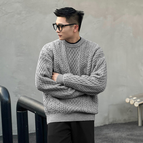 二十二号穿搭速热保暖北极绒重磅加厚立体螺纹肌理感针织衫毛衣男