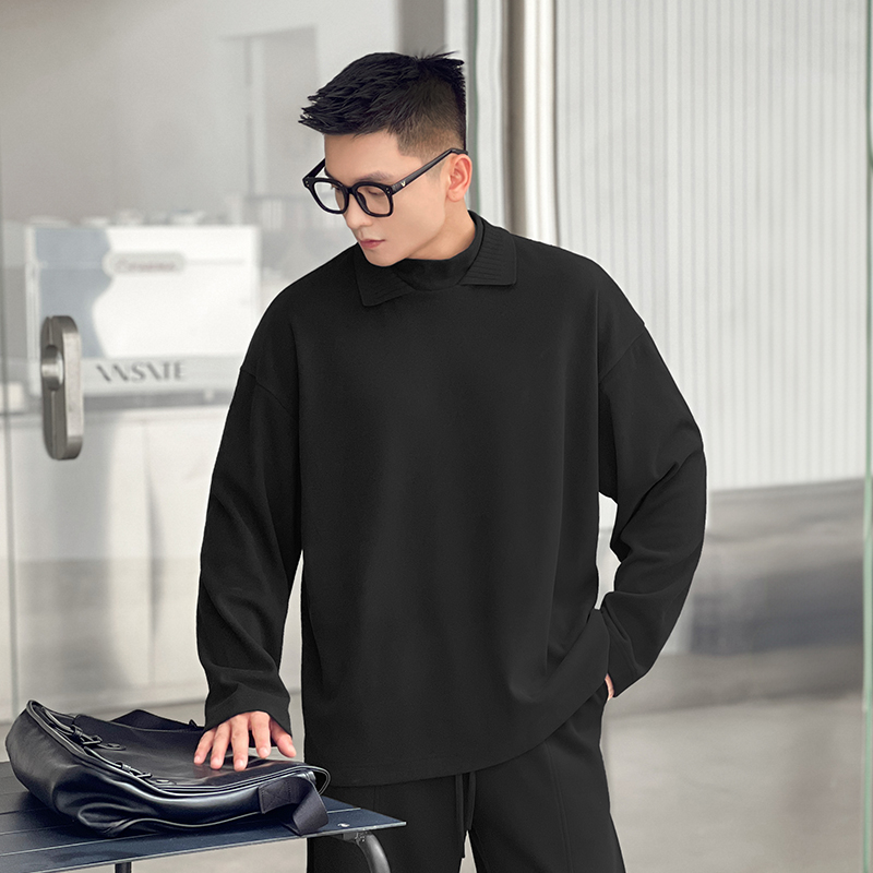 二十二号穿搭“软糯毛绒感”冬季保暖德绒内搭男翻领打底长袖t恤