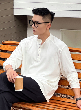 NO22WEAR秋冬男款t恤高级感玛瑙扣设计长袖保暖打底内搭男装上衣