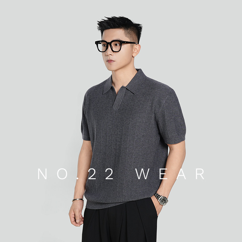 二十二号穿搭夏季老钱风海鸥领polo衫短袖t恤男士翻领羊毛针织衫