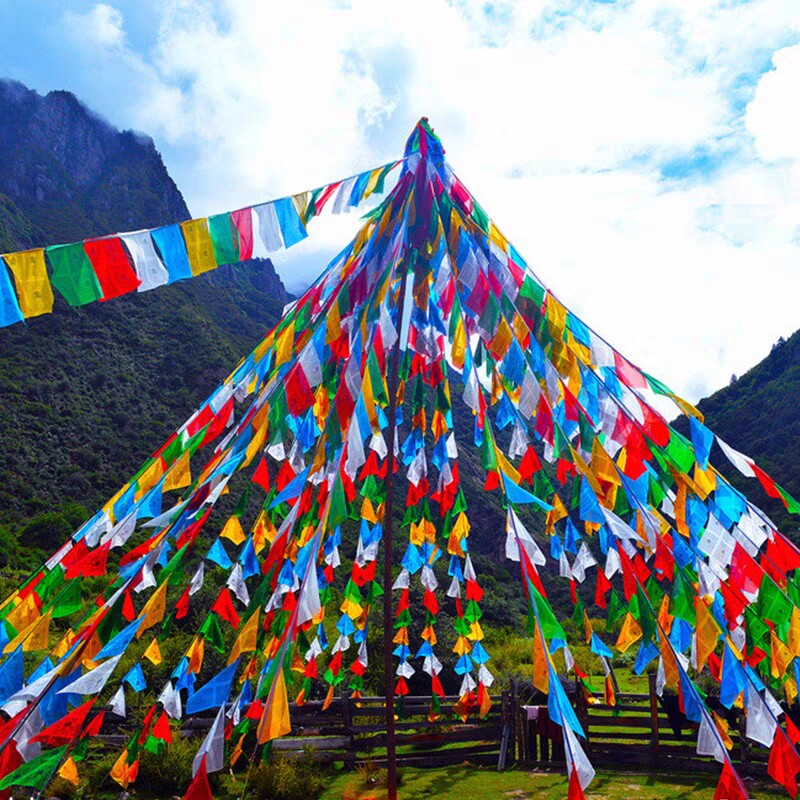 莲师系列经番一条7米20面五色旗藏式风马旗藏族隆达优质绸布隆达