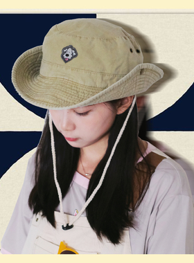 萨刻ins复古做旧牛仔中性渔夫帽户外登山钓鱼大帽檐遮阳防晒帽子