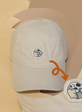 萨刻旋转修狗可爱棒球帽子低饱和度米色日系甜美可爱男女遮脸遮阳