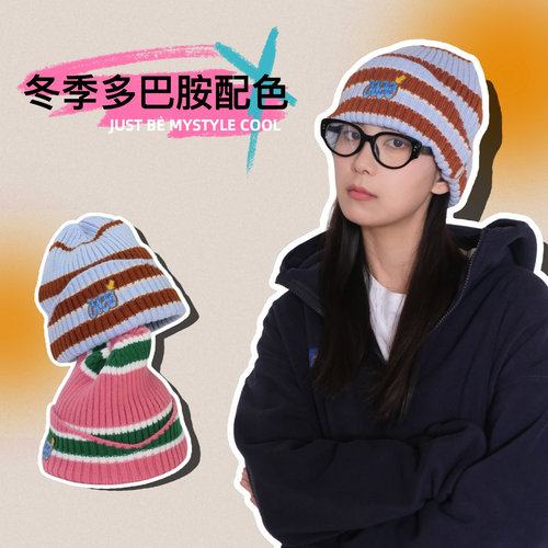 针织帽大头围男女条纹原创秋冬