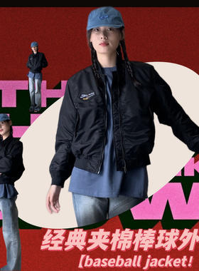 萨刻棒球外套夹棉女秋冬飞行员夹克宽松夹克棒球服上衣短外套