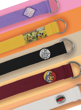 萨刻趣味插画风格帆布双环扣基础款金属头学生男女情侣款腰带送礼