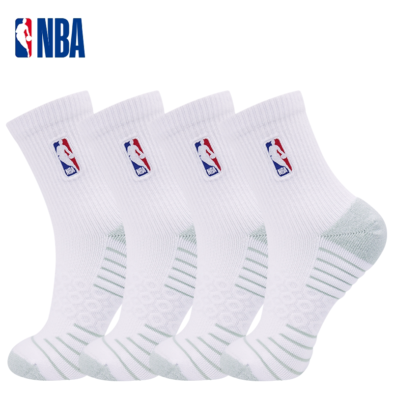 NBA休闲运动袜子男士毛巾底加厚亲肤舒适吸汗棉袜中筒篮球袜男2双