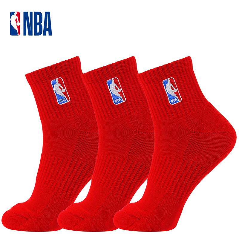 NBA本命年大红色休闲运动袜子毛巾底加厚男士马年鸿运结婚红棉袜