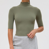 小高领健身衣紧身弹力瑜伽服上衣中袖 女 弹力跑步T恤外穿训练罩衫