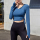 健身衣性感短款 T恤跑步训练显瘦 露脐绑带瑜伽服锦纶透气运动长袖