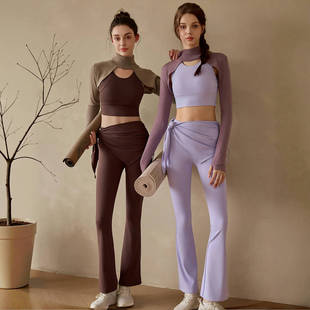 秋冬室内健身套装瑜伽训练三件套护肩罩衫运动内衣遮尴尬线假两件