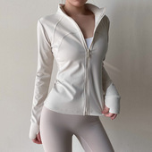薄绒健身外套偏厚运动长袖 显瘦女 全拉链小高领秋冬室内瑜伽服修身