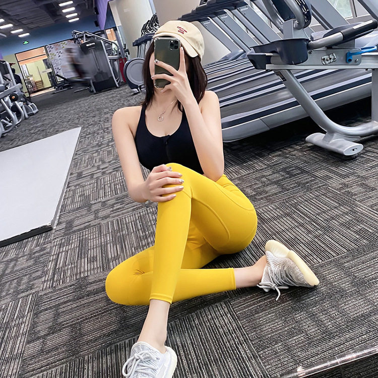 加宽高腰收腹紧身瑜伽裤弹力训练女裤蜜桃提臀个性弧线显瘦跑步裤