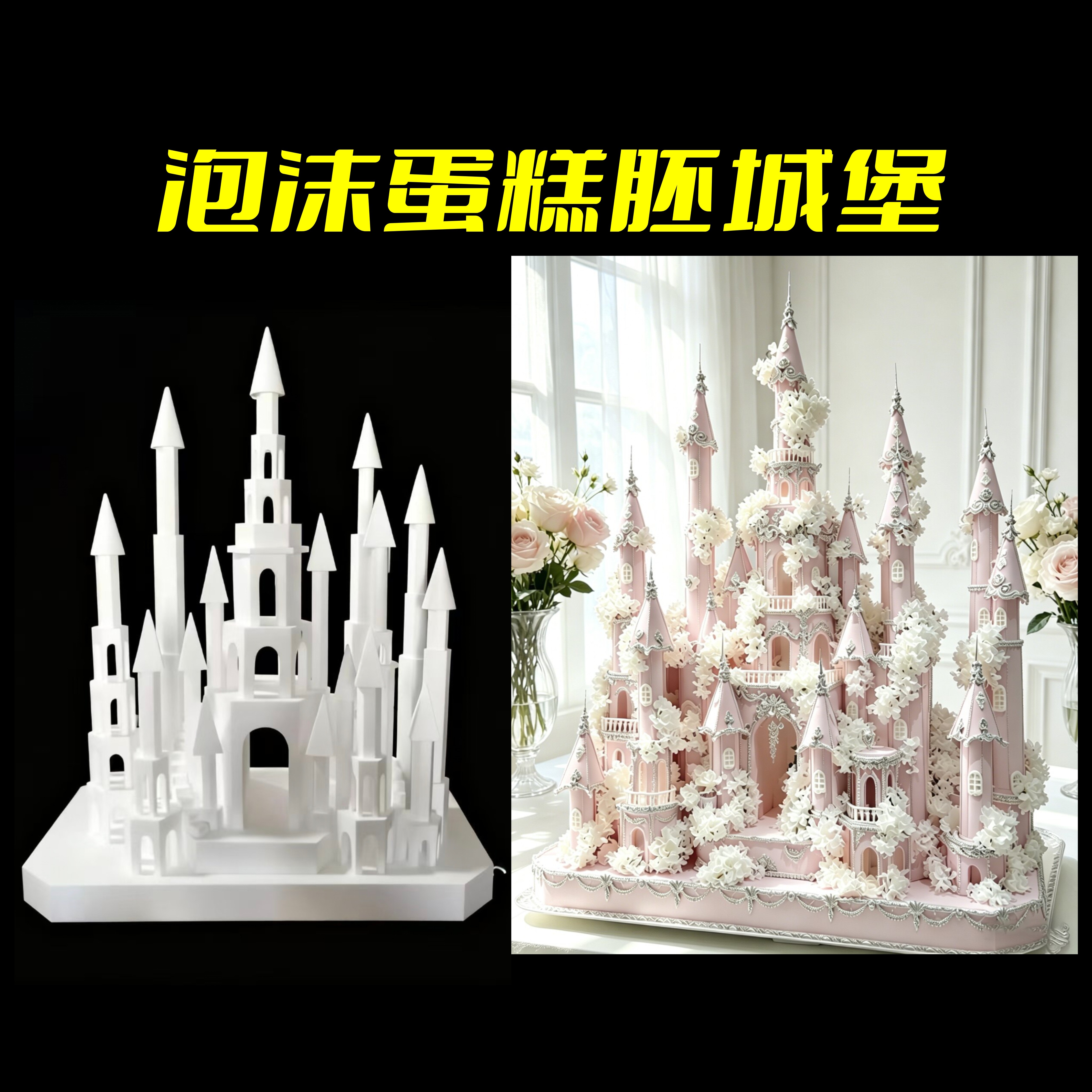 城堡泡沫翻糖蛋糕胚婚礼城堡蛋糕甜品台泡沫模型模具