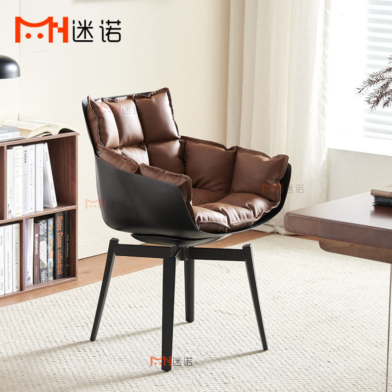 轻奢创意餐椅肌肉椅简约现代北欧休闲设计师旋转玻璃钢稻壳洽谈椅