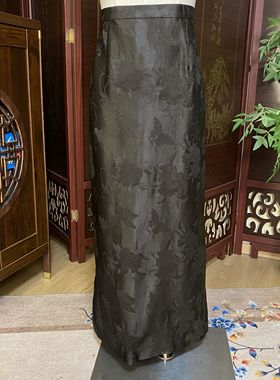 【黑蝶牡丹】提花蚕丝香云纱高腰显瘦气质百搭中长款半身裙63218