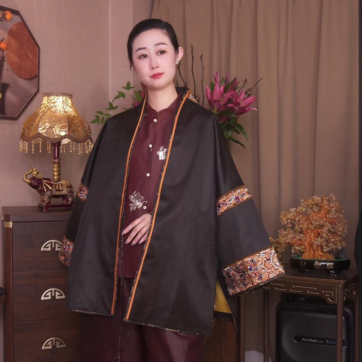 【华绣墨影】老料重缎香云纱国风刺绣拼接宽松系带撞色外套女0205