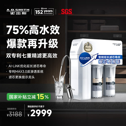 A.O.史密斯家用厨下升级直饮厨下大流量反渗透净水器R2000HWi-E
