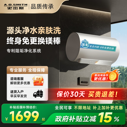 国补史密斯佳尼特电热水器60/80升JC3免换镁棒双棒免清洗浴室洗澡