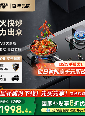 AO史密斯灶具4.5kW大火力燃气灶1级能效钢化玻璃V2B2S家用官方