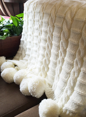 【Neta】自制 北欧粗棒针纯色毛线针织毯 球球毯