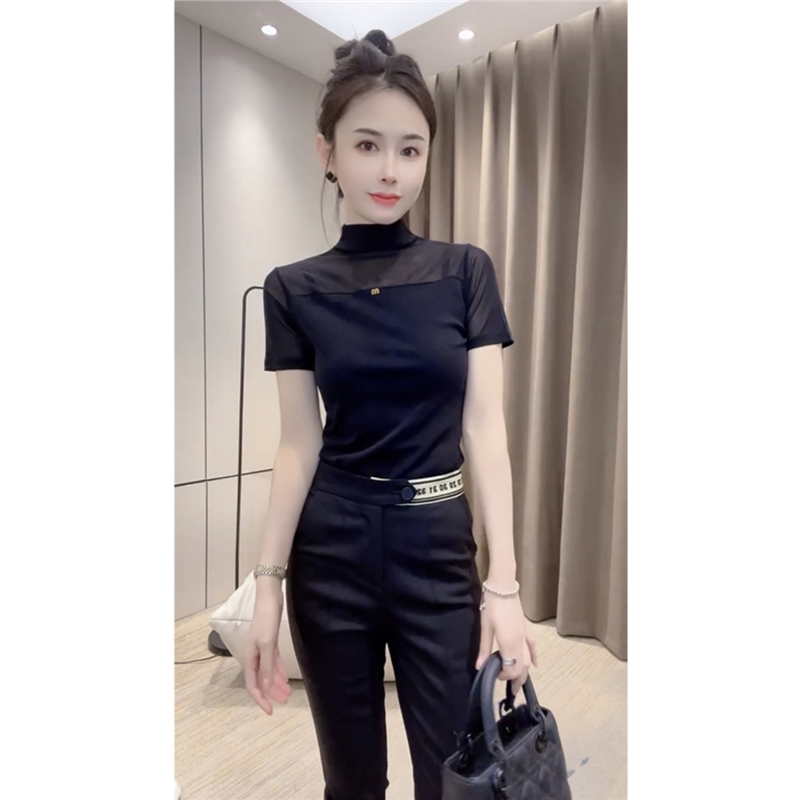 2026新款网纱透视露肩T恤女