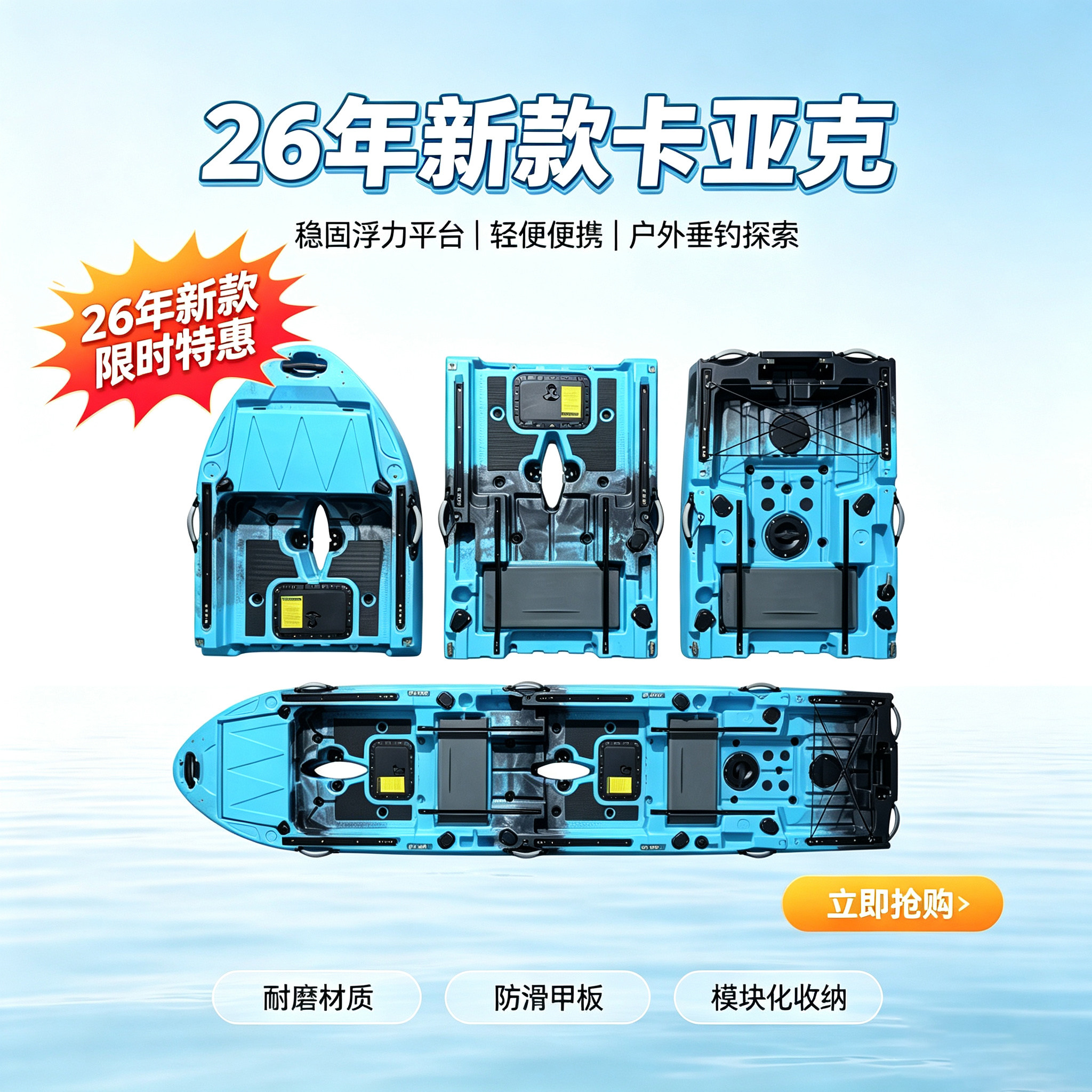 卡亚克充气皮划艇轻便耐磨钓鱼