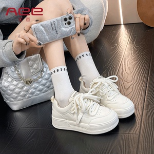 Aee/爱意2024春新款百搭舒适休闲鞋牛皮中跟厚底运动鞋时尚单鞋女