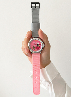 适用三福动漫小新卡通手表户外帆布尼龙表带拼色新款20mm腕带18mm