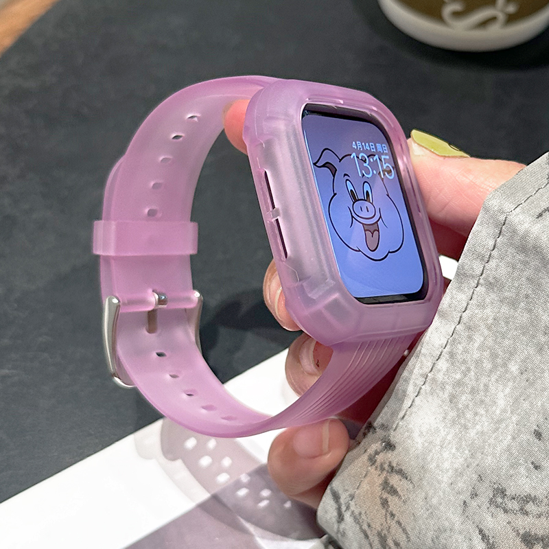 磨砂透明一体硅胶iwatch表带se适用s9苹果applewatch手表s8保护壳