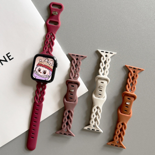 透气镂空菱形iwatch表带硅胶小蛮腰s10适用苹果手表se夏天女款 789