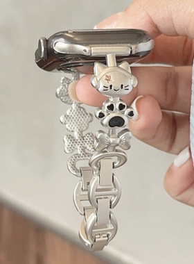 音乐猫咪金属链条GT5适用华为GT3手表watch4pro表带苹果S10小米S4