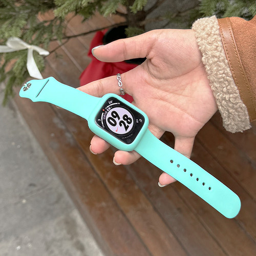 适用iwatch蓝色运动硅胶表带