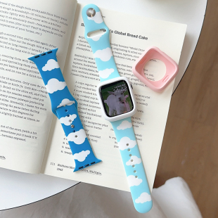 蓝色白云运动硅胶se适用iwatch表带s9保护壳苹果applewatch手表s8