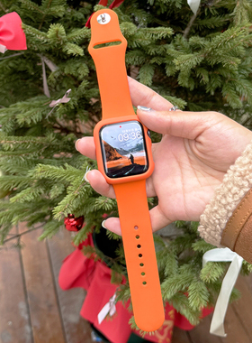 橙色硅胶s9运动适用iwatch表带se苹果applewatch手表8保护壳Ultra
