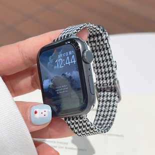 千鸟格帆布尼龙GT4适用华为GT3手表watch4表带苹果iwatch小米8pro