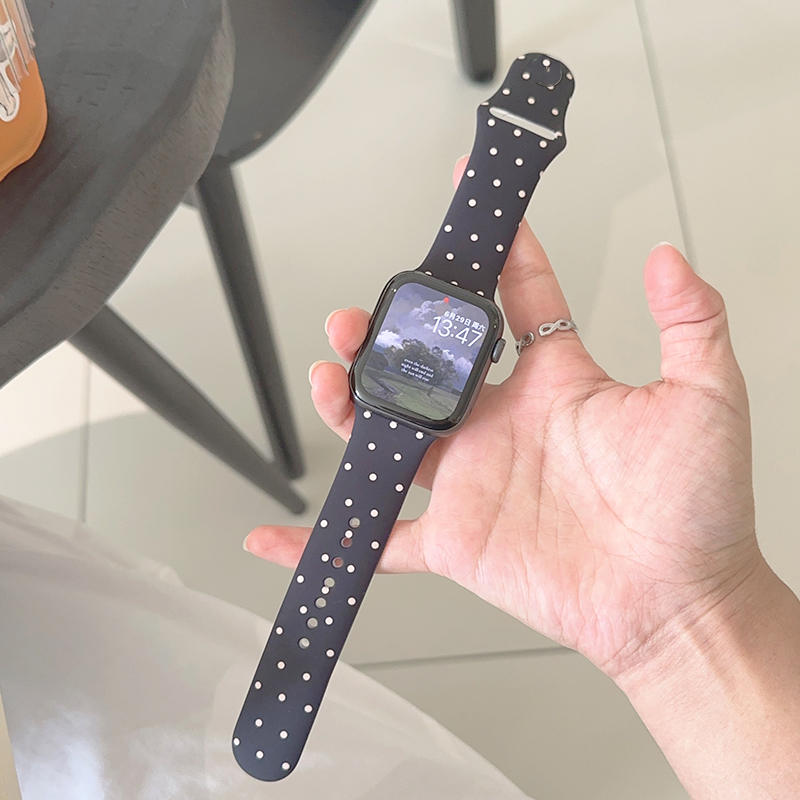 波点黑色运动圆点硅胶se适用iwatch表带s9新款苹果applewatch手表