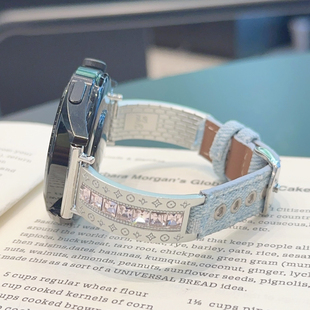 方钻金属皮革牛仔GT5适用华为GT3手表watch4pro表带苹果S10小米S4